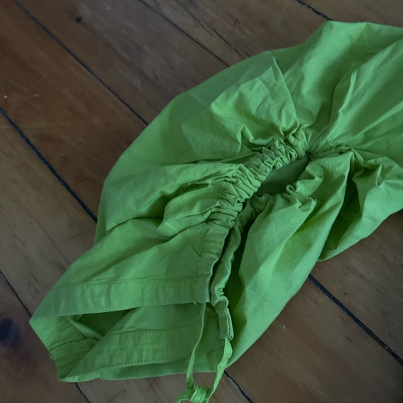 Pilcro Anthropologie Drawstring Chartreuse Poplin Button Blouse medium green - Picture 5 of 10